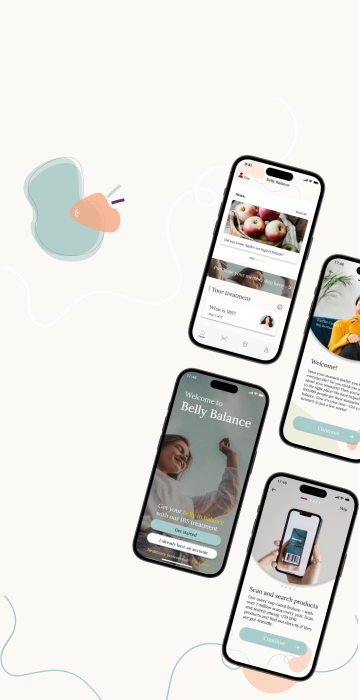 Iphone mockups of the Belly Balance app